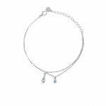 Cubic Zirconia Teardrop Pendant: 925 Sterling Silver Minimalist Layered Teardrop Pendant with Double Chain Bracelet