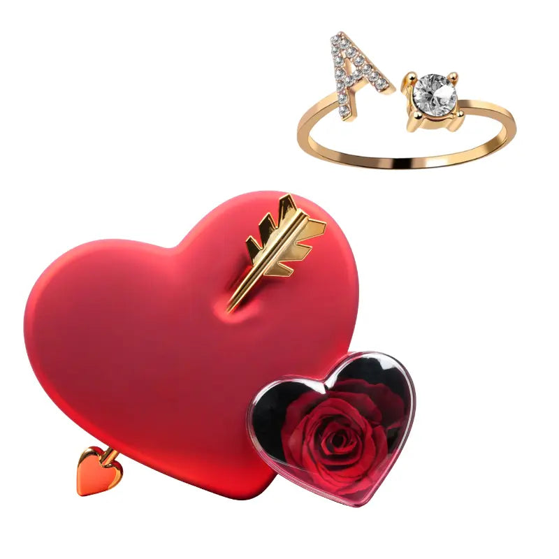 Coffret amour rose eternelle bague initiale