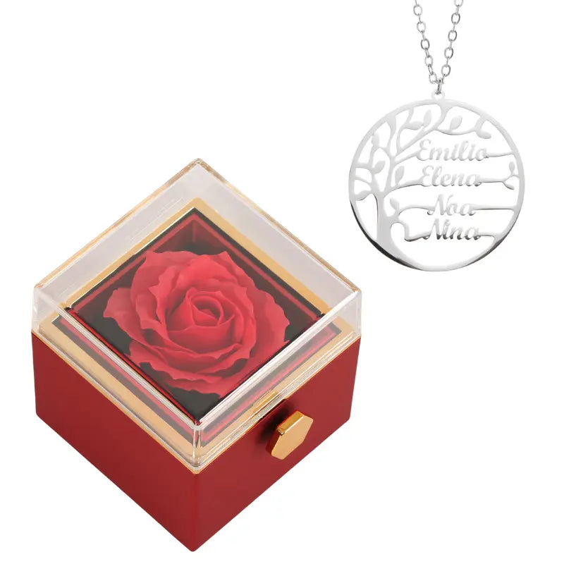 Coffret rose éternelle arbre genealogique