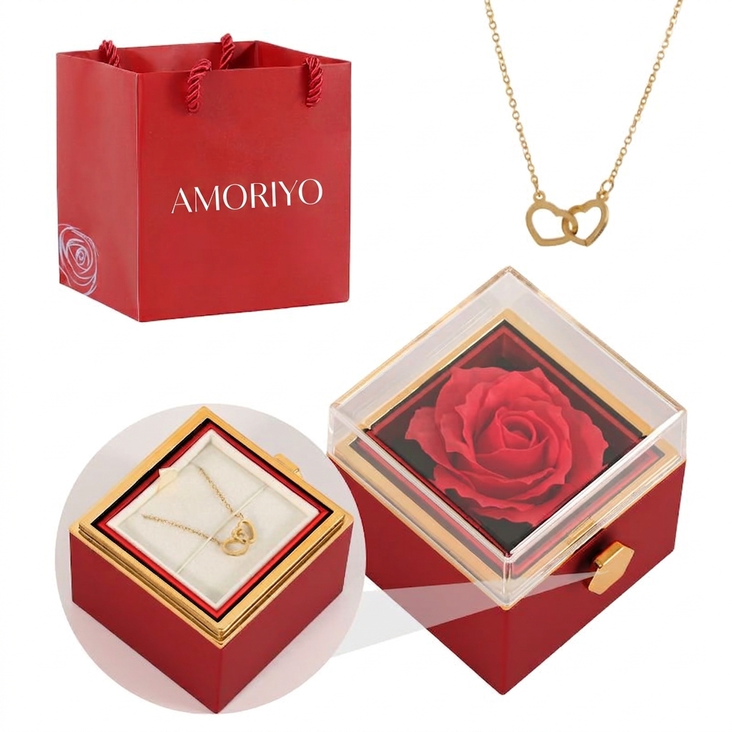 Coffret rose eternel avec collier gravé