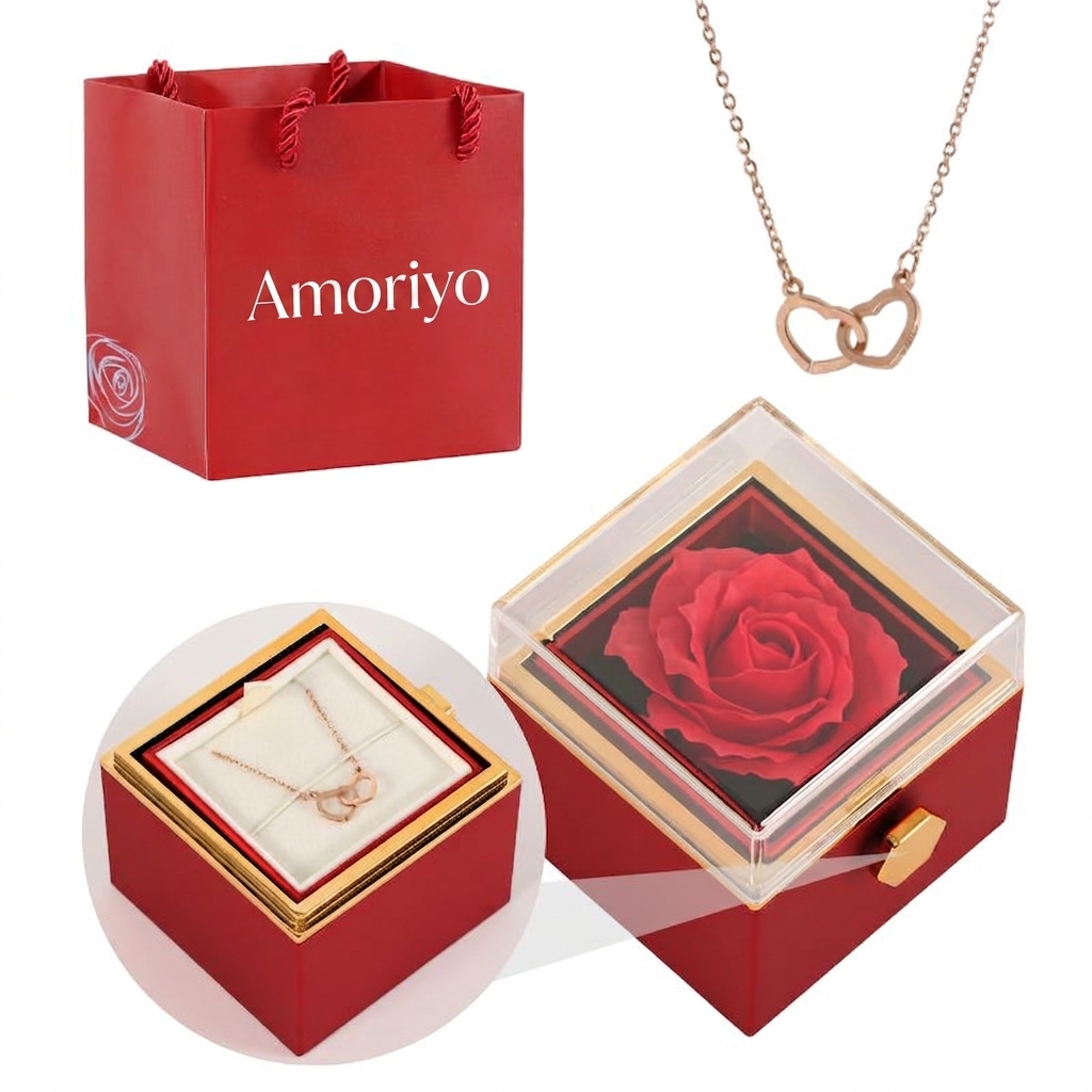 Coffret rose eternel avec collier gravé