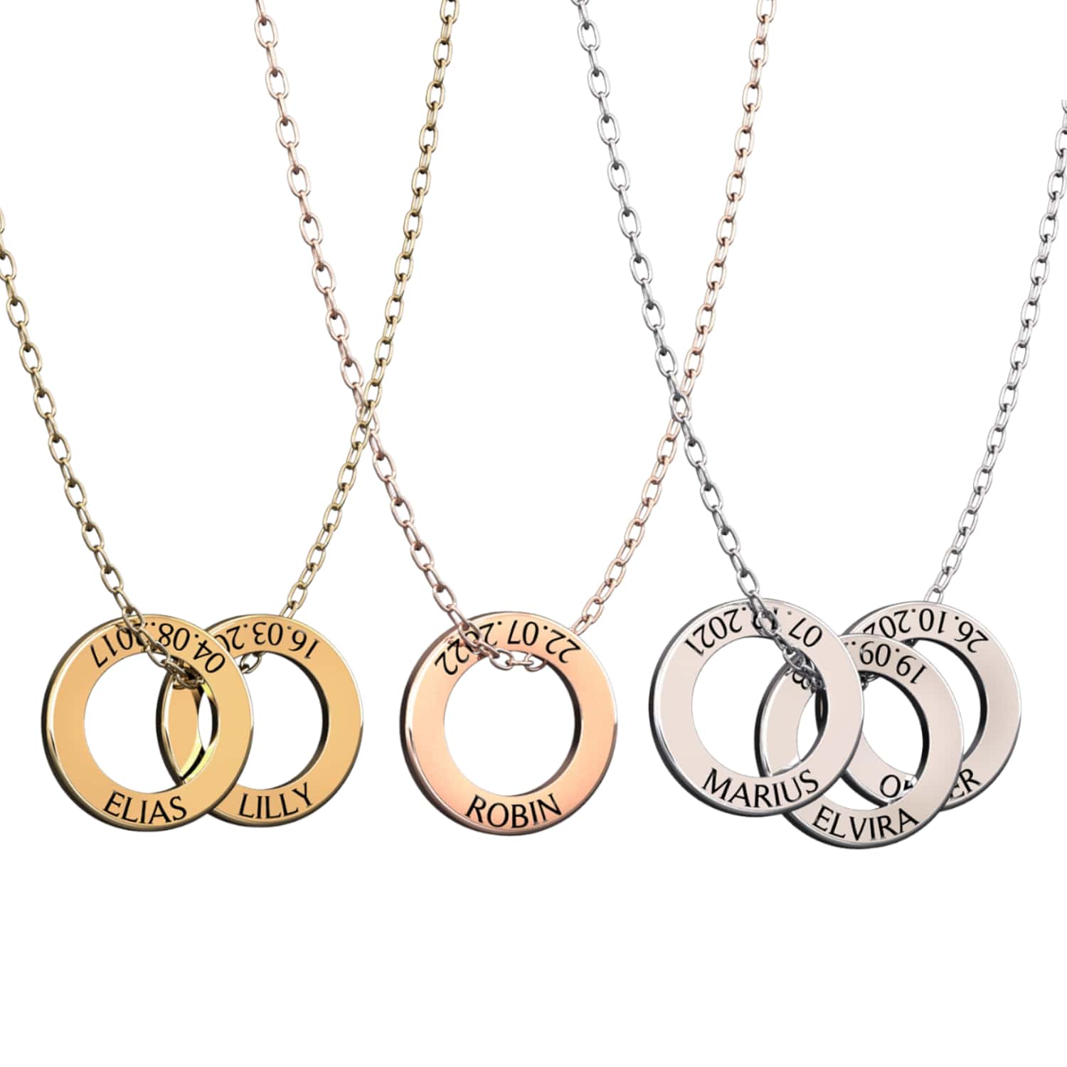 Collier avec nom, date et rond