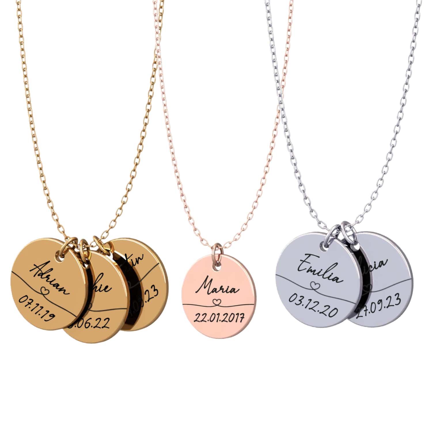 Collier disque avec nom et date